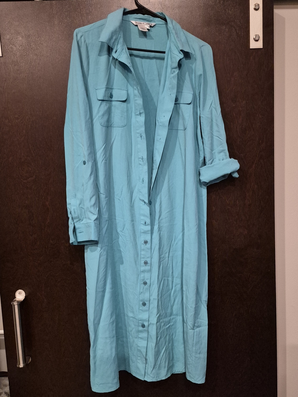 WinterSilks Turquoise Long Sleeve Shirt Dress